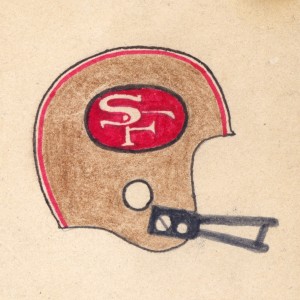 The 49ers helmet came out great, but the interlocking white letters were a real pain to do!